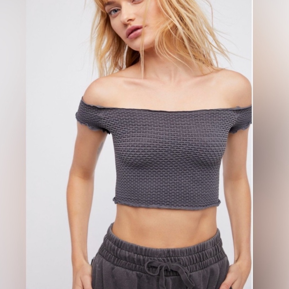 FREE PEOPLE intimately Dark Charcoal Gray Women's Gray smocked Textured crop Top